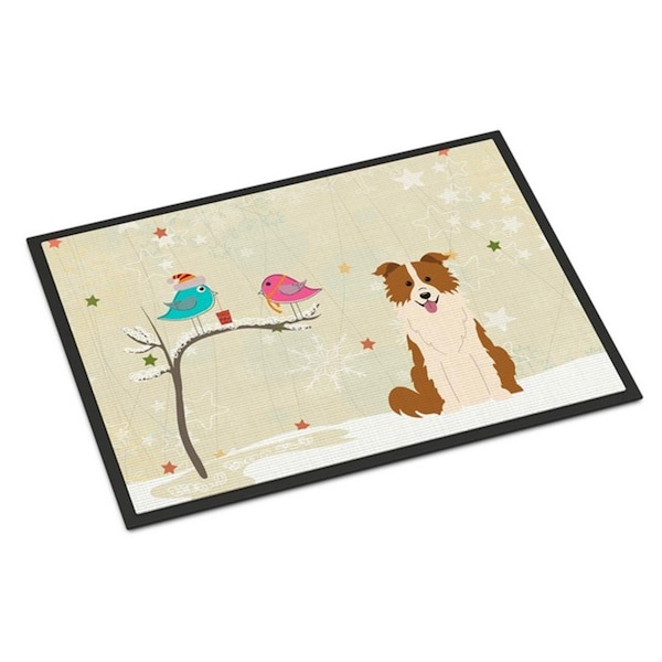 Carolines Treasures Christmas Presents Between Friends Border Collie Red White Indoor or Outdoor Mat, 18 x 0.25 x 27 in BB2591MAT - main
